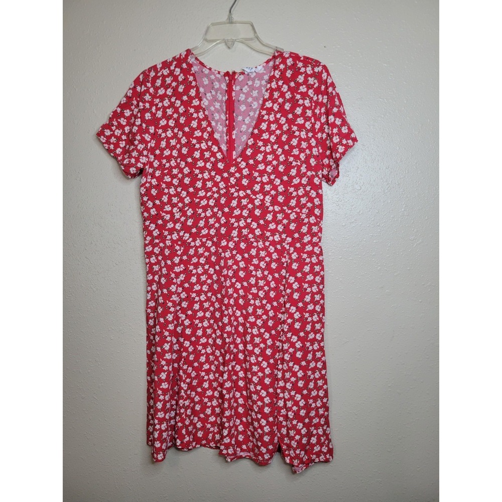 GAP Red Floral Midi Tea Dress Short Sleeves Cottage Casual Sz 12